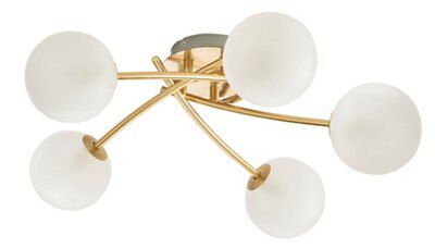 Colours Pila Brushed Glass & metal Gold effect 5 Lamp Ceiling light