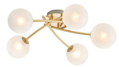 Colours Pila Brushed Glass & metal Gold effect 5 Lamp Ceiling light