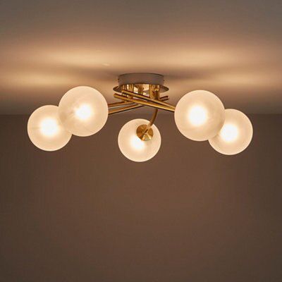 Colours Pila Brushed Glass & metal Gold effect 5 Lamp Ceiling light