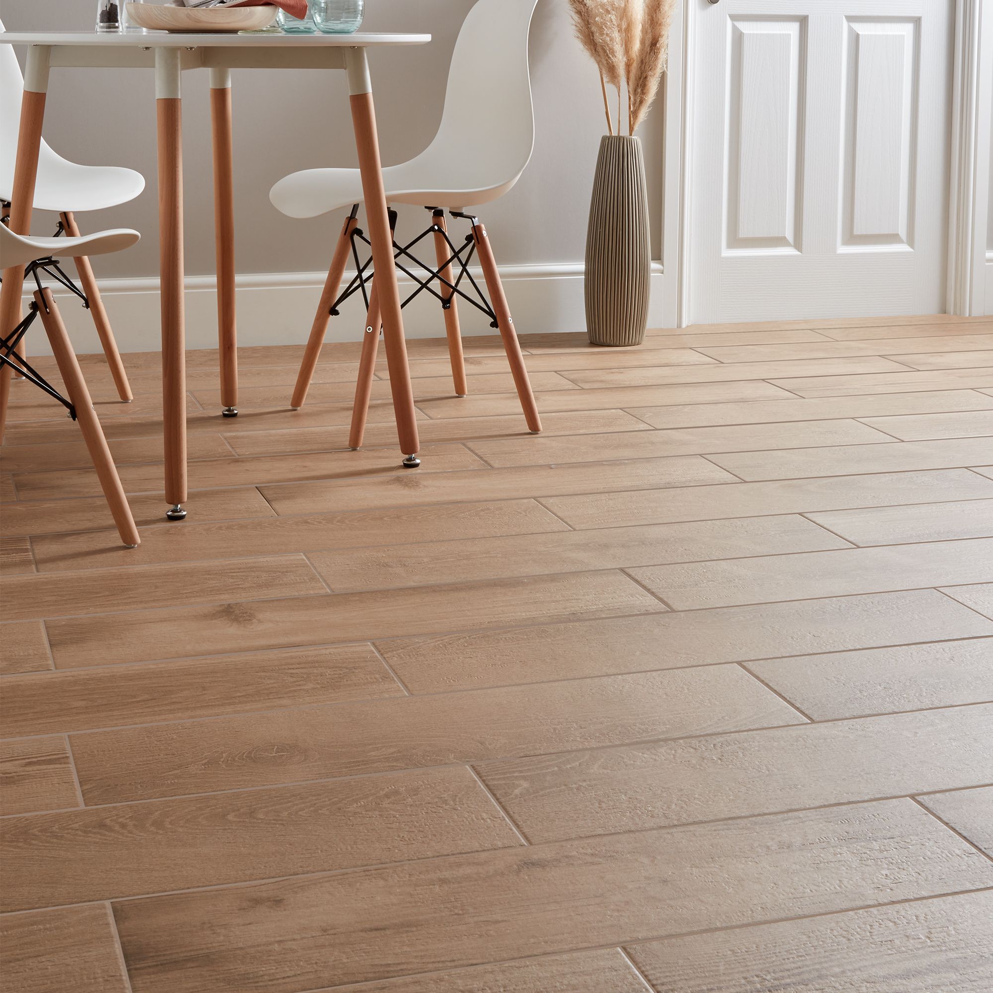 Colours Pine wood Natural Matt Wood effect Porcelain Indoor Wall & floor Tile Sample