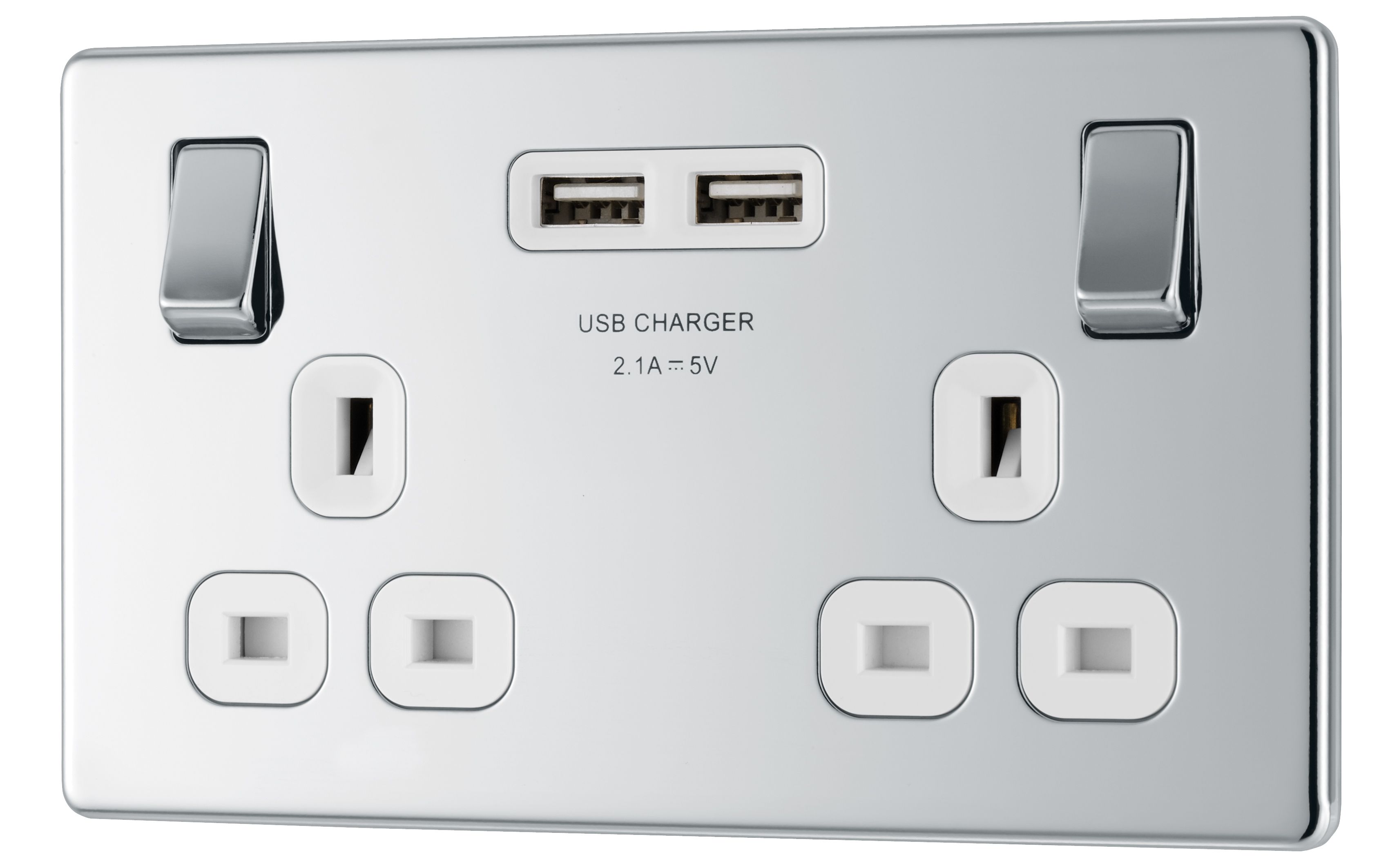 Colours Polished chrome effect Double USB socket, 2 x 2.1A USB