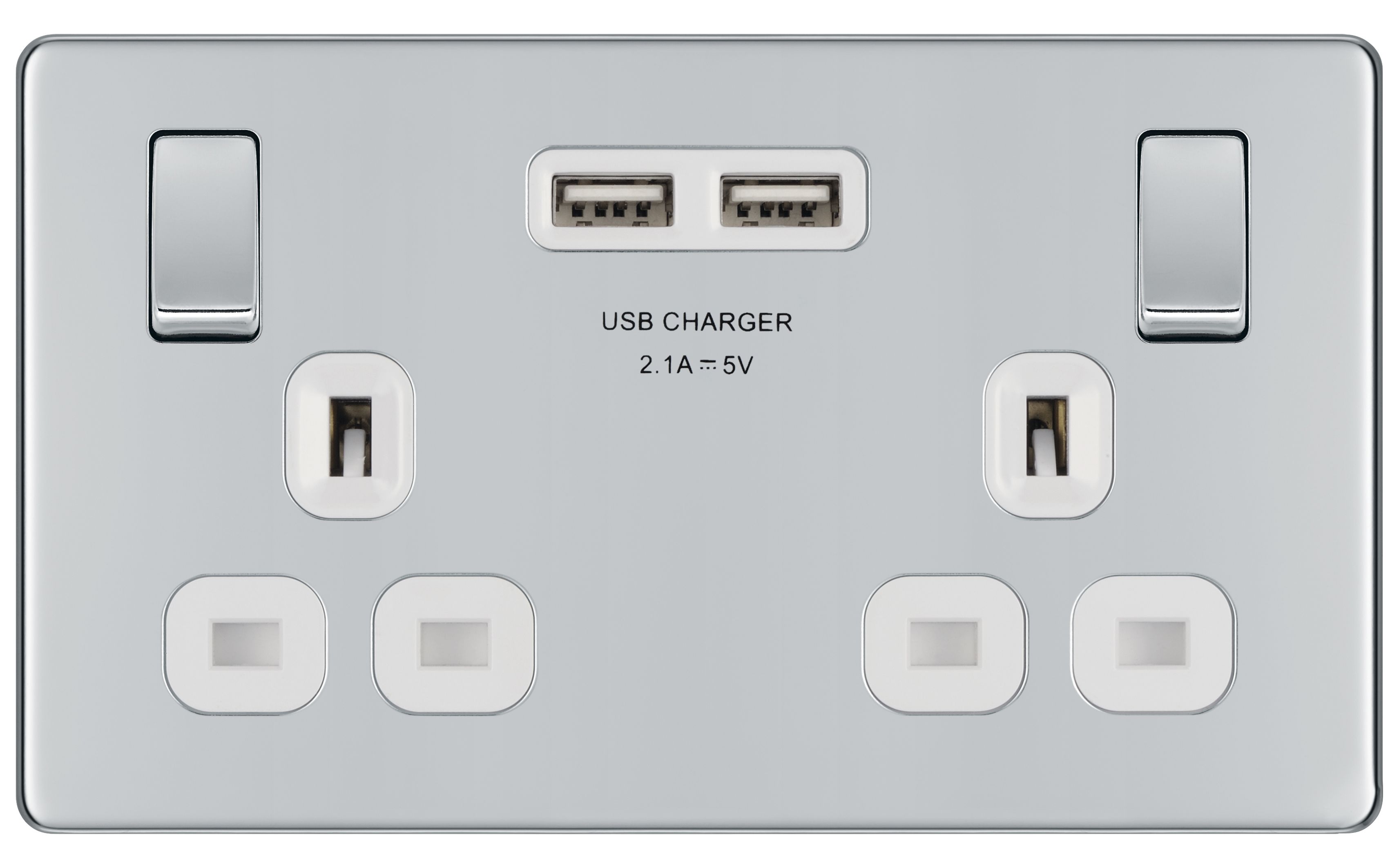 Colours Polished chrome effect Double USB socket, 2 x 2.1A USB