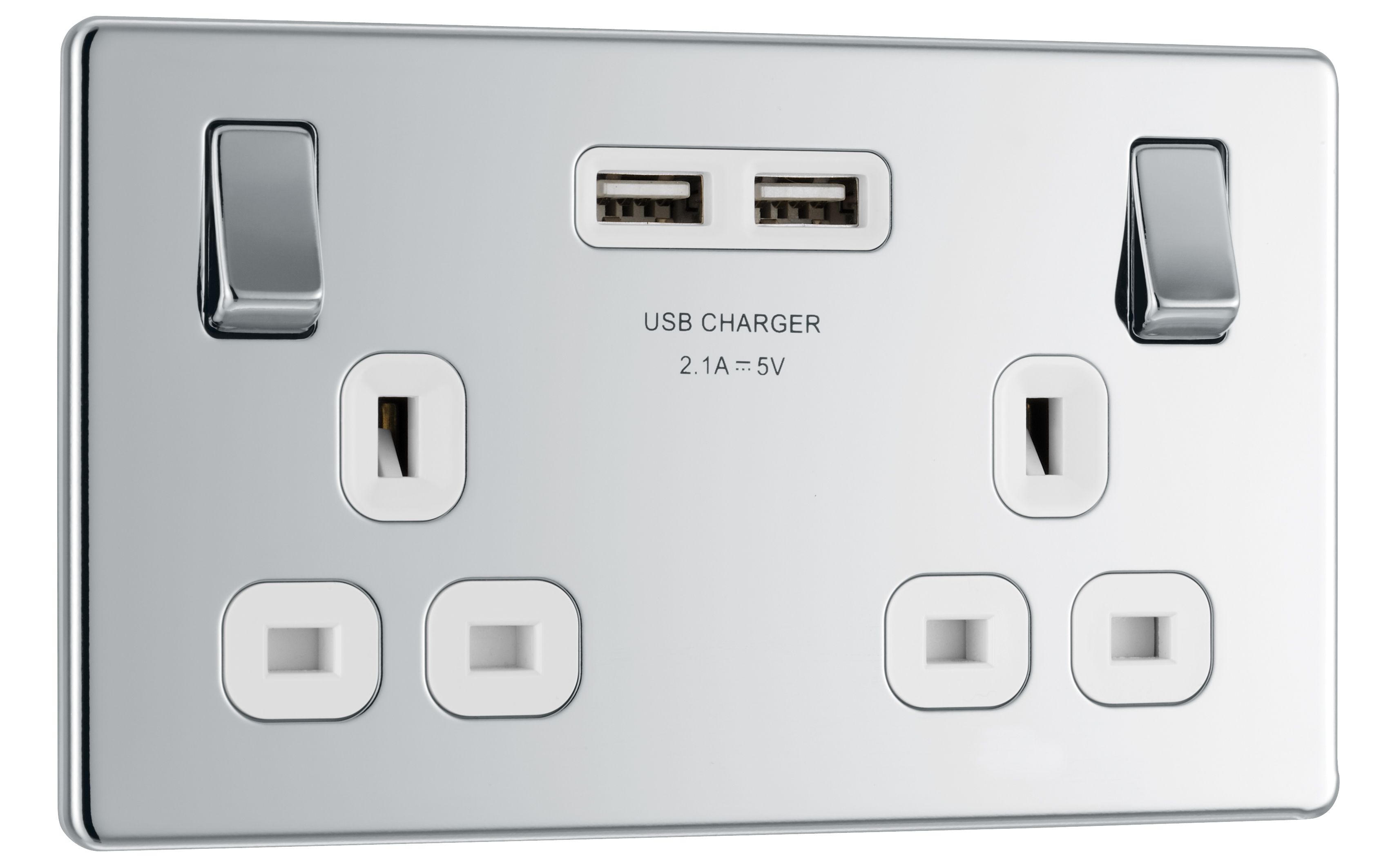 Colours Polished chrome effect Double USB socket, 2 x 2.1A USB