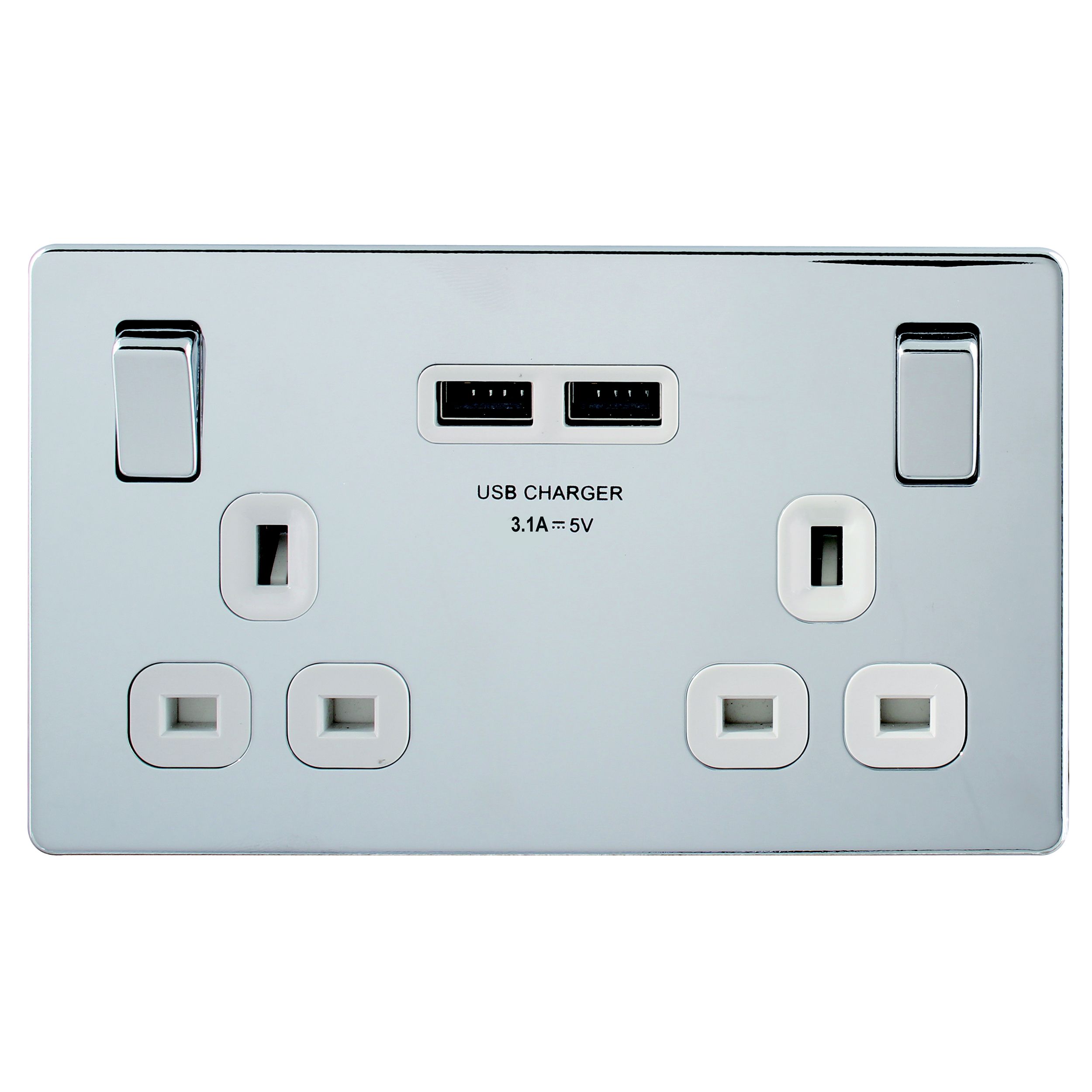 Colours Polished chrome effect Double USB socket, 2 x 3.1A USB