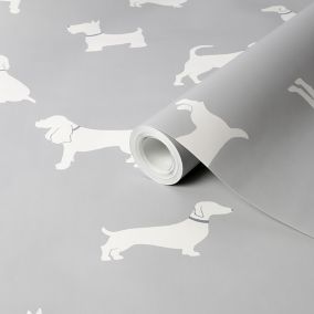 Colours Pooch Grey Dogs Mica effect Smooth Wallpaper Sample