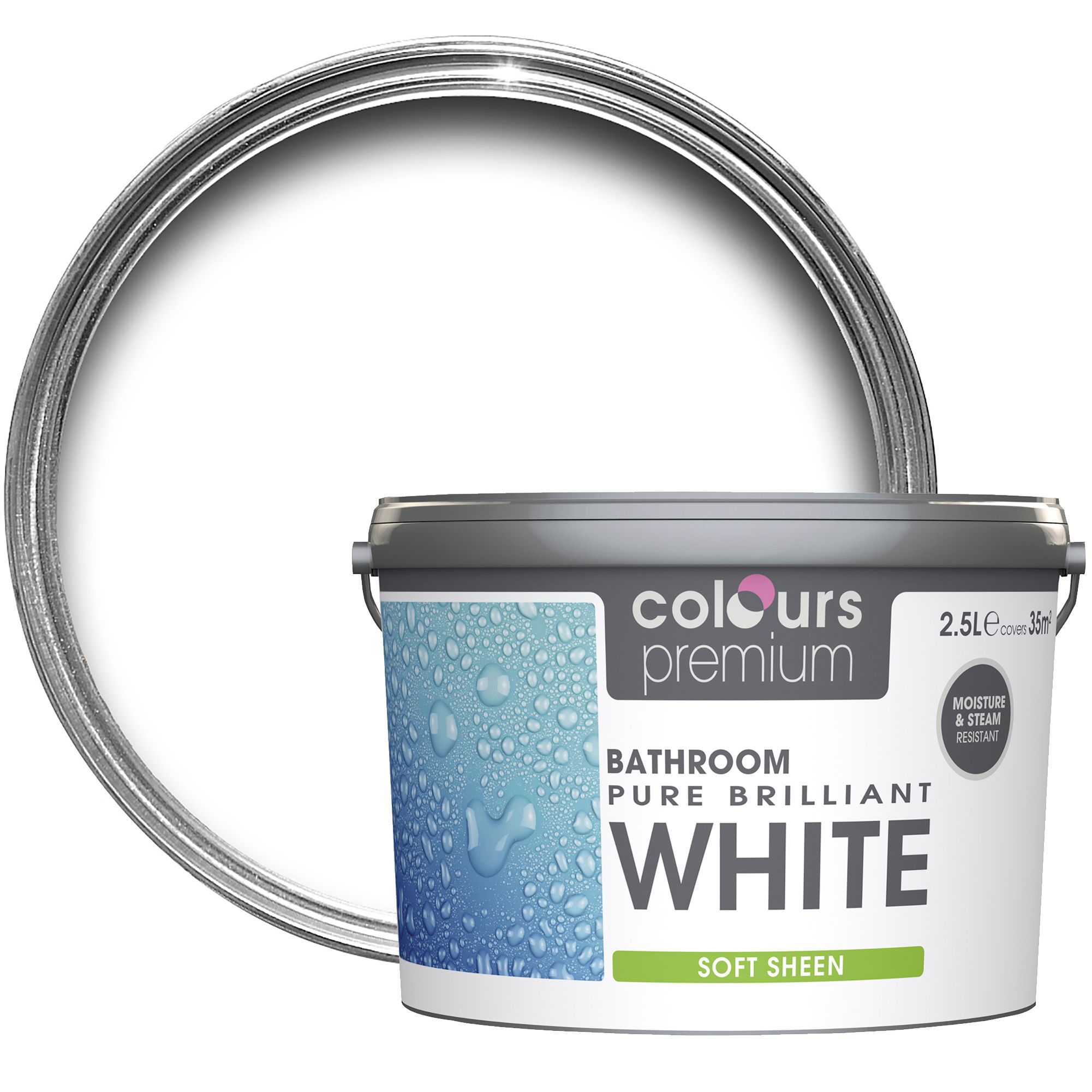 Colours Premium Pure brilliant white Soft sheen Emulsion paint 2.5L