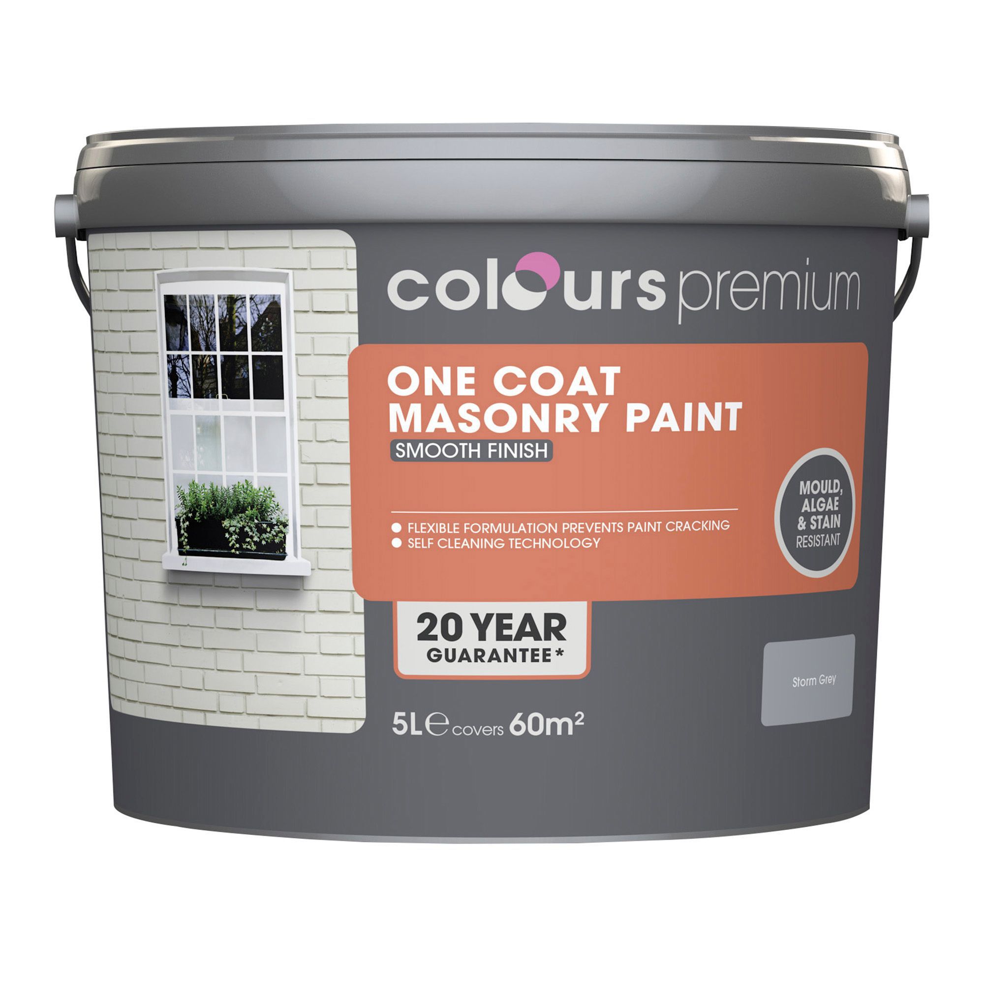 Colours Premium Storm Grey Smooth Masonry Paint 5L | DIY At B&Q