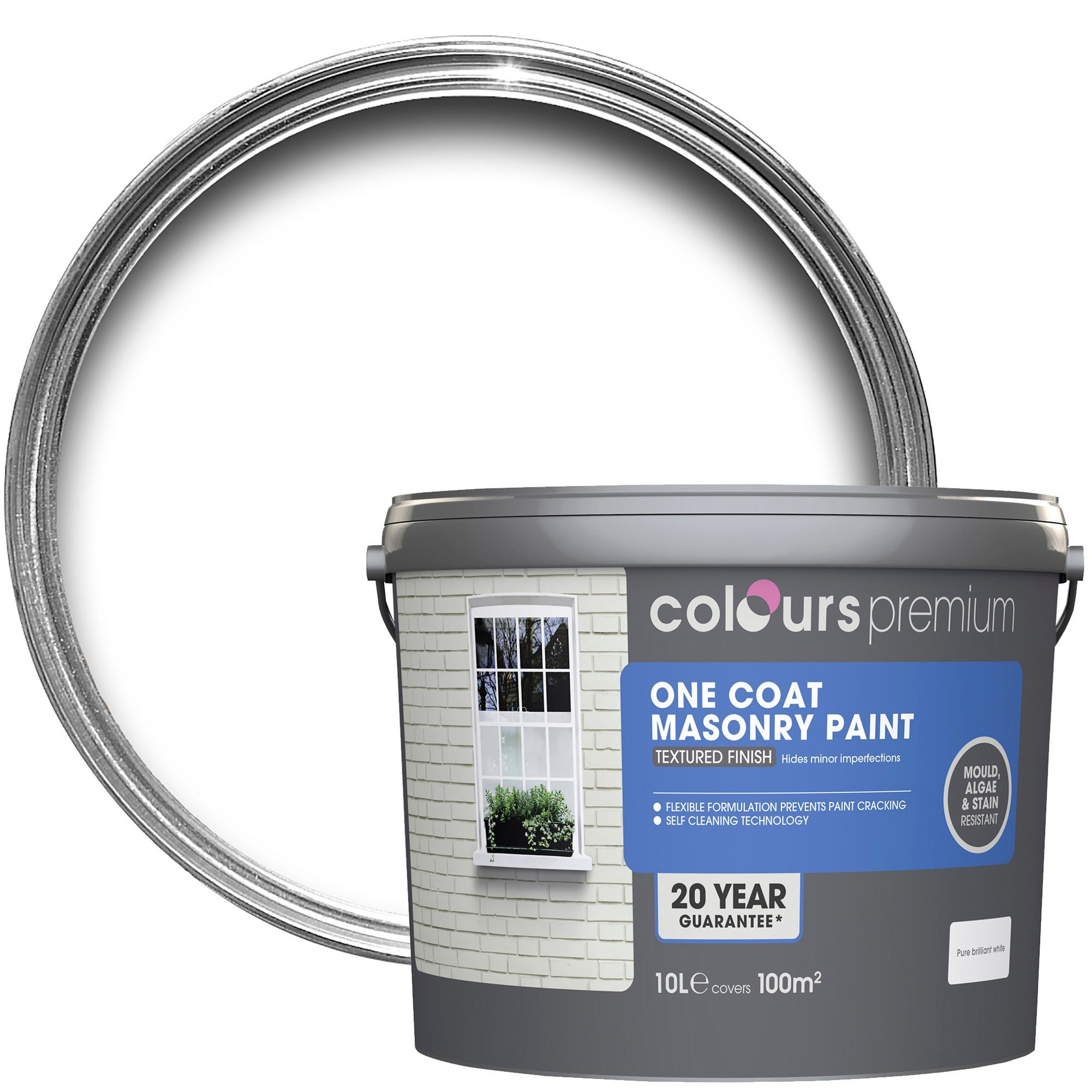 Colours Premium White Textured Masonry paint 10L DIY at B&Q