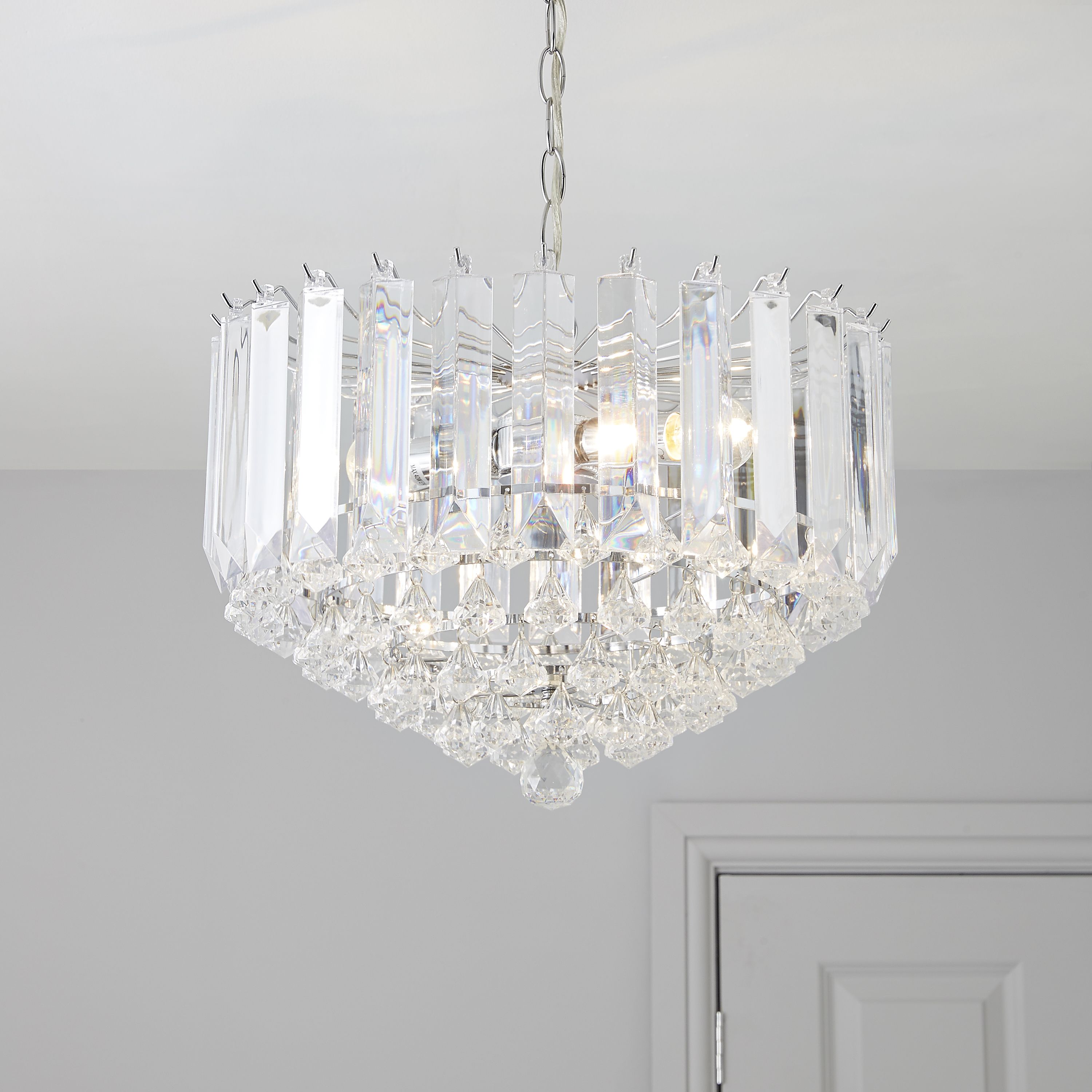 Colours Procopio Pendant Acrylic & steel Silver effect 2 Lamp Ceiling light