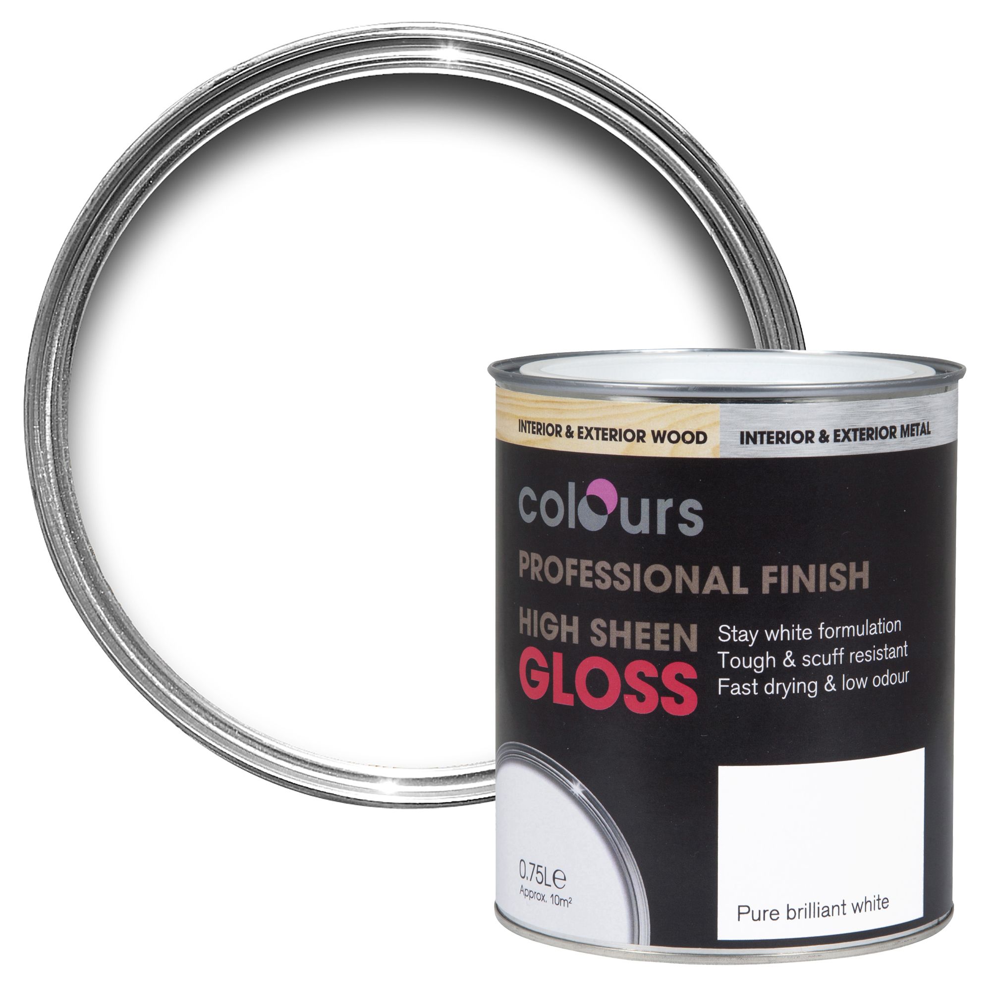 Colours Pure brilliant white Gloss Wood & metal paint 0.75L DIY at B&Q