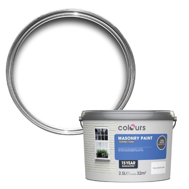 Colours Pure brilliant white Textured Masonry paint 2.5L DIY at B&Q