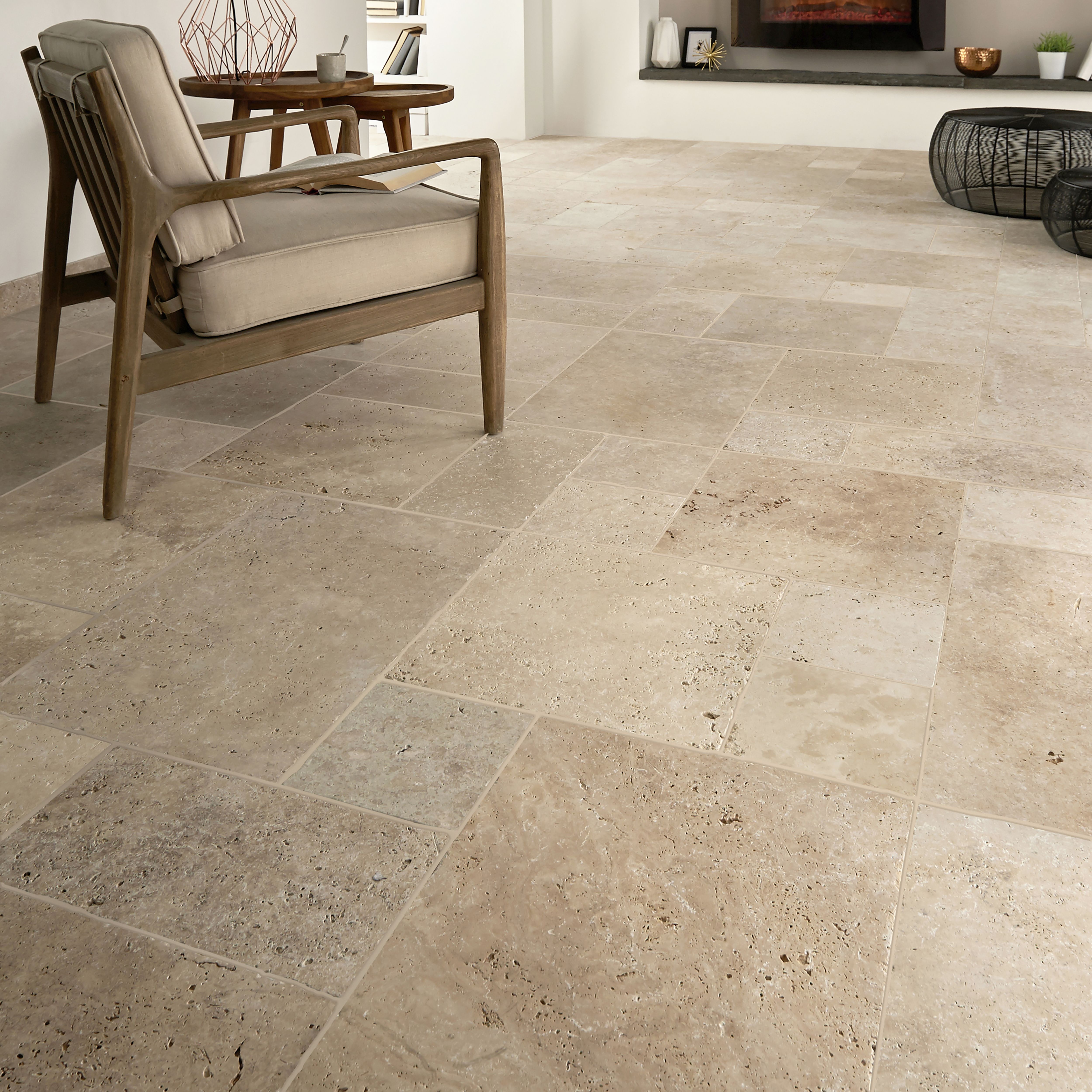 Colours Real Tumbled Travertine Cream Matt Stone Effect Natural Stone ...