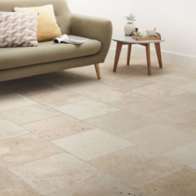 Colours Real tumbled travertine Cream Matt Travertine effect Natural stone Indoor Wall & floor Tile, Pack of 4, (L)406mm (W)406mm