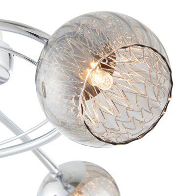 Colours Roset Glass & steel Chrome effect 3 Lamp Ceiling light