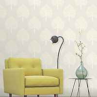 Colours Rowan French grey Tree Mica effect Smooth Wallpaper