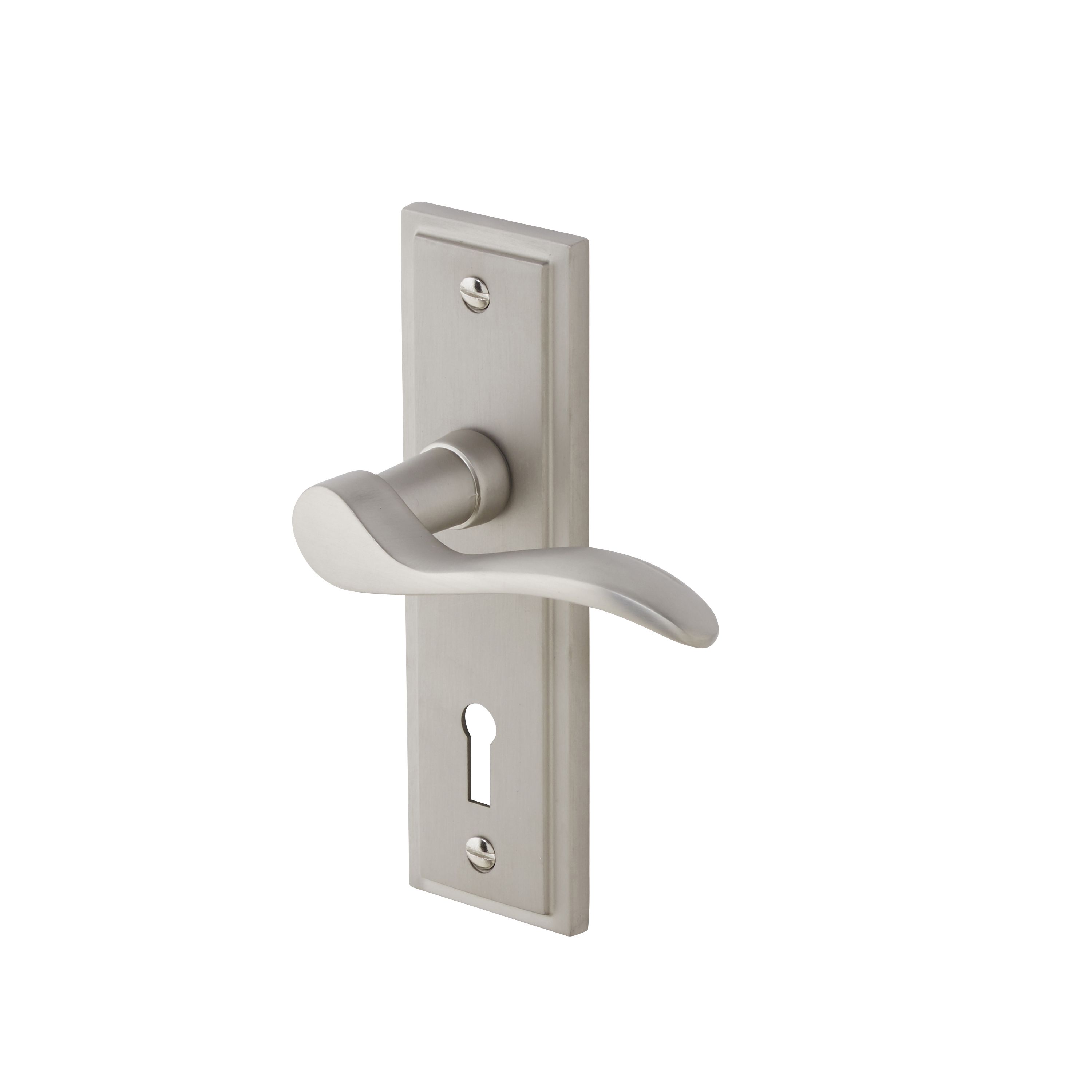 Colours Sennen Nickel effect Aluminium Scroll Lock Door handle (L)105mm ...