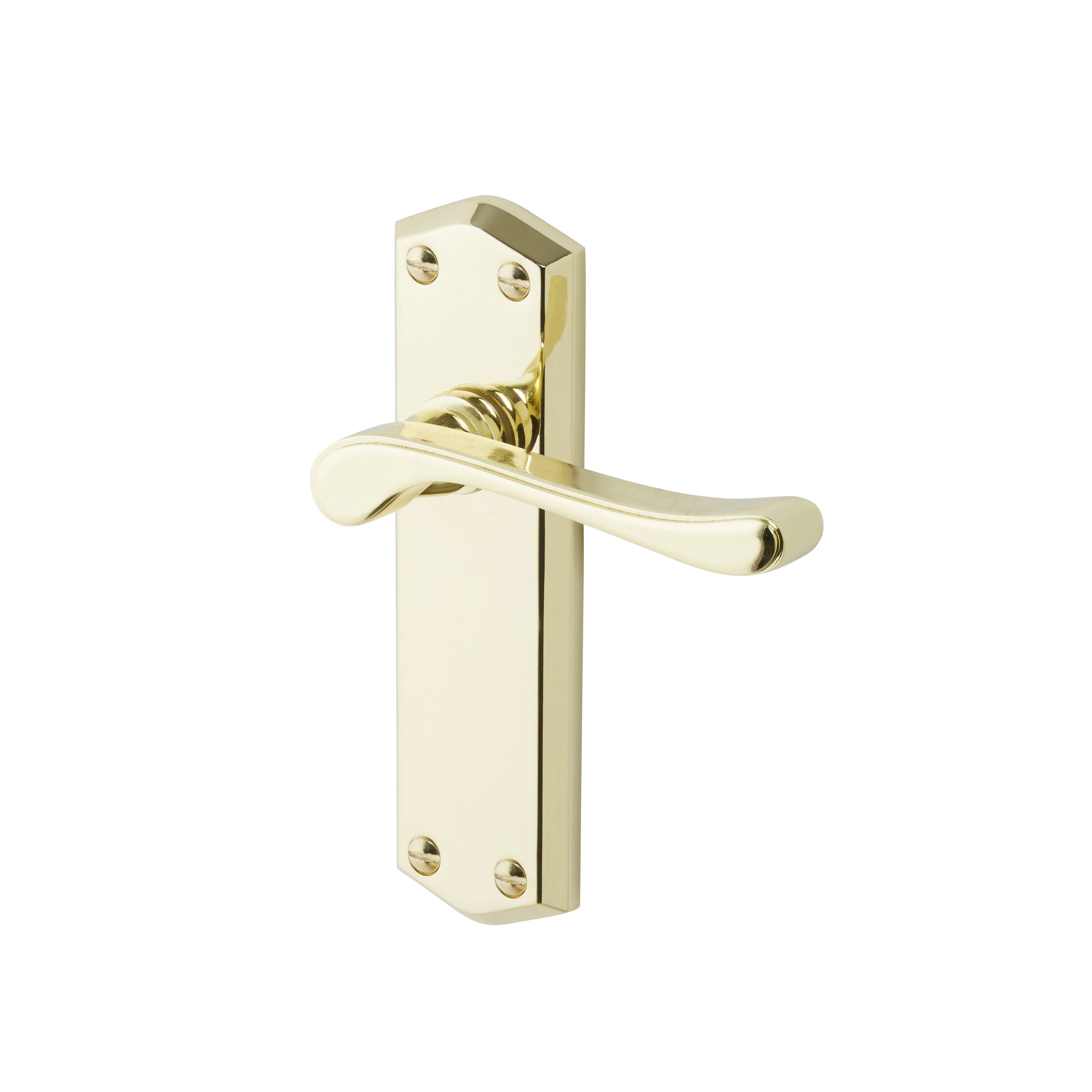 Colours Sheya Polished Brass effect Aluminium Scroll Latch Door handle (L)111mm (D)86mm, Pair