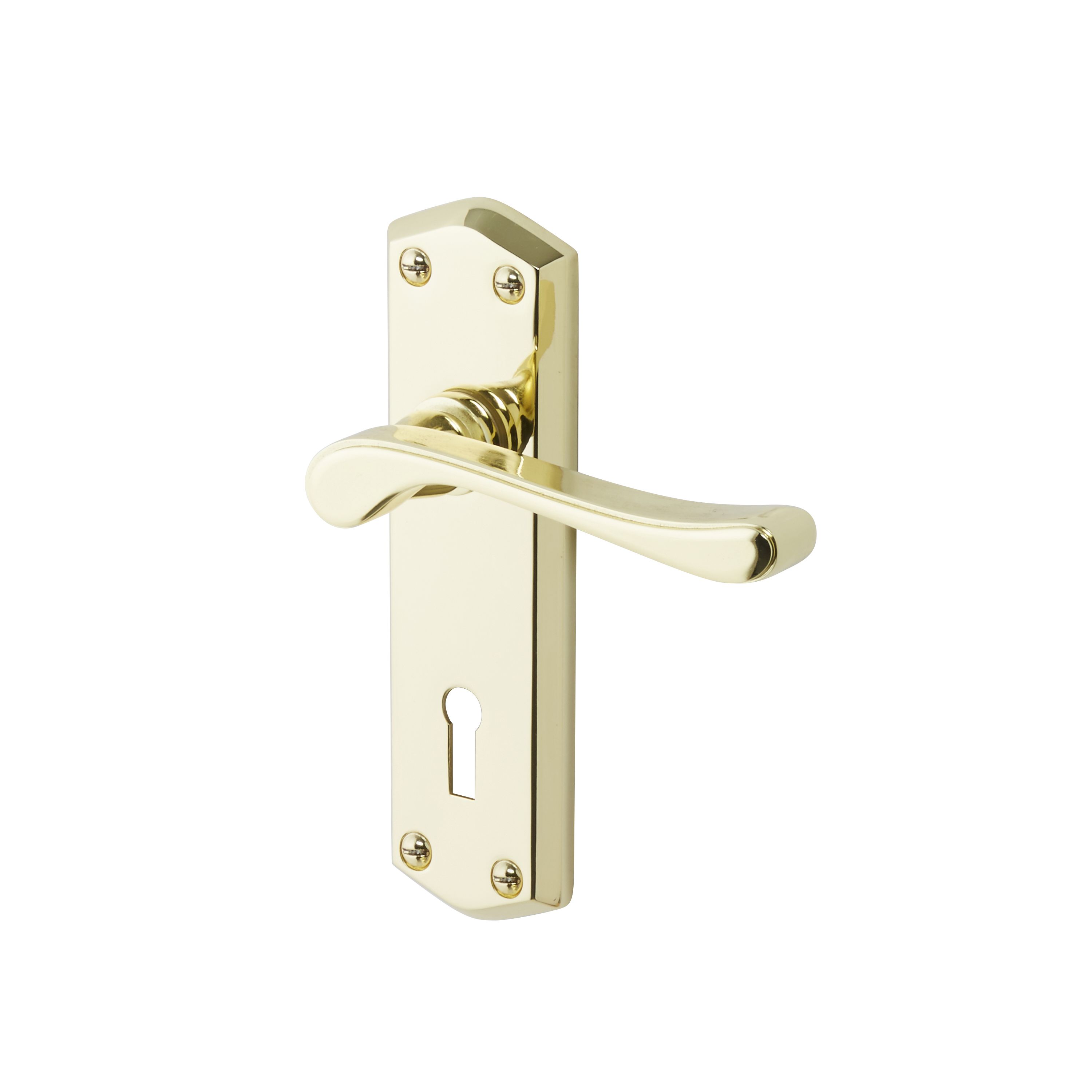 Colours Sheya Polished Brass effect Aluminium Scroll Lock Door handle (L)111mm (D)86mm, Pair