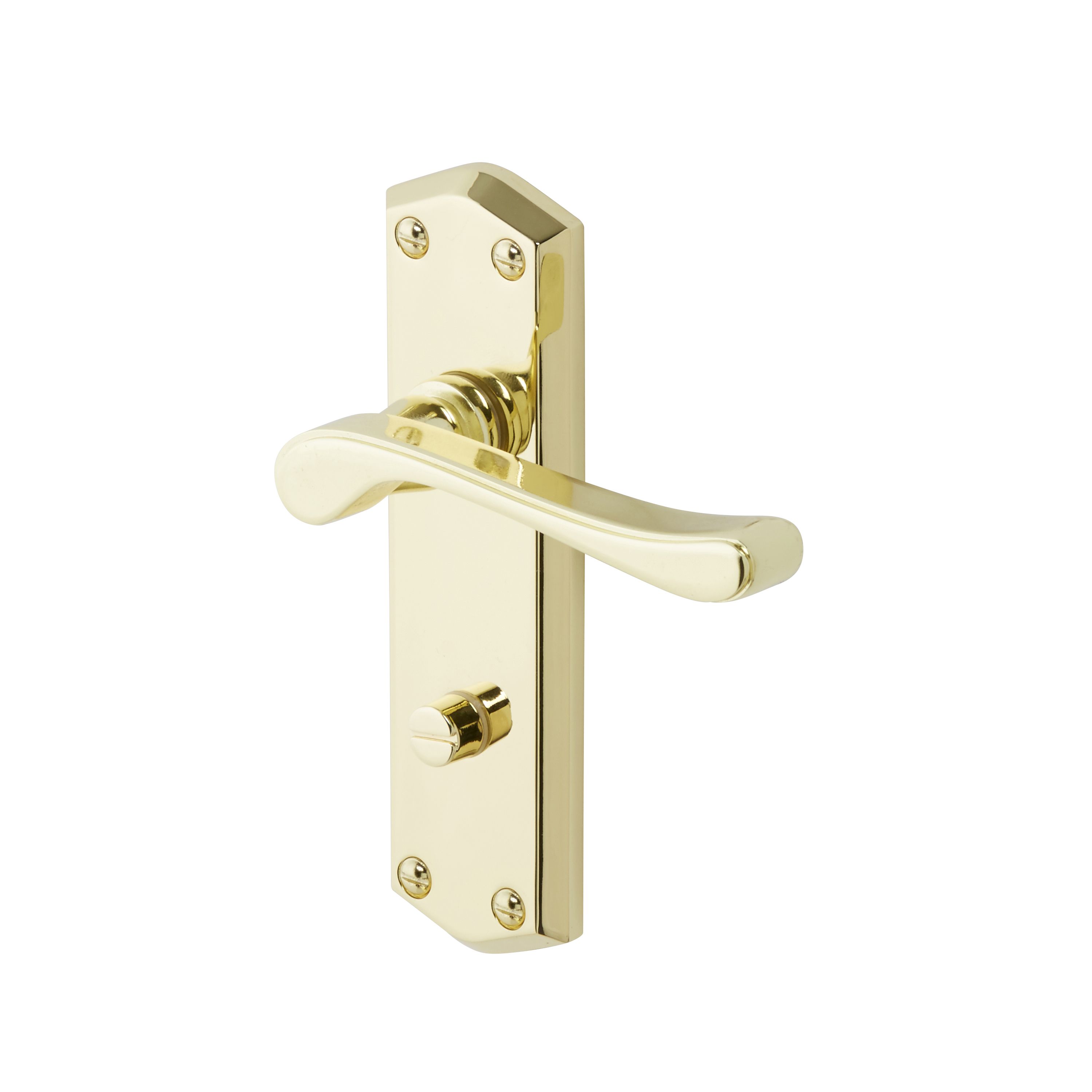 Colours Sheya Polished Brass effect Aluminium Scroll WC Door handle (L)111mm (D)86mm, Pair