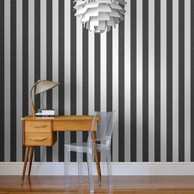 Colours Shimmer Black & white Striped Glitter effect Wallpaper