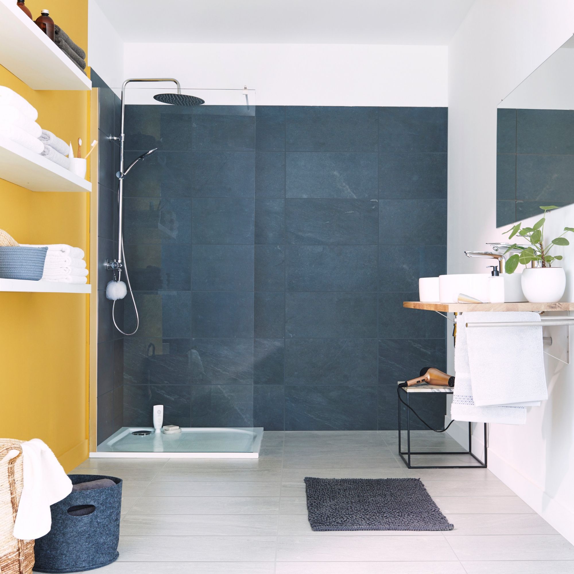Colours Slate Anthracite Matt Flat Stone effect Textured Porcelain Indoor Wall & floor Tile