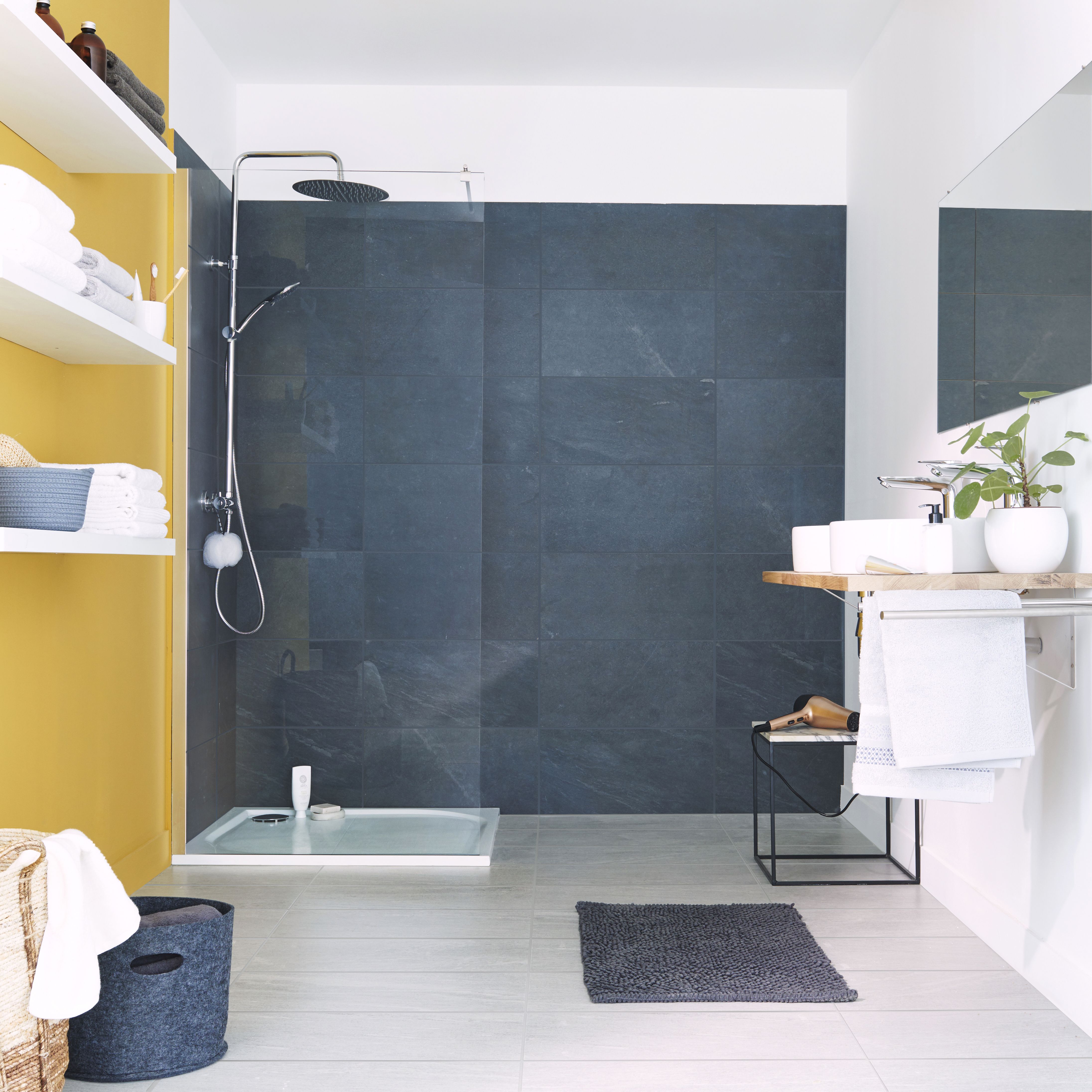 Colours Slate Anthracite Matt Flat Stone effect Textured Porcelain Indoor Wall & floor Tile - 5
