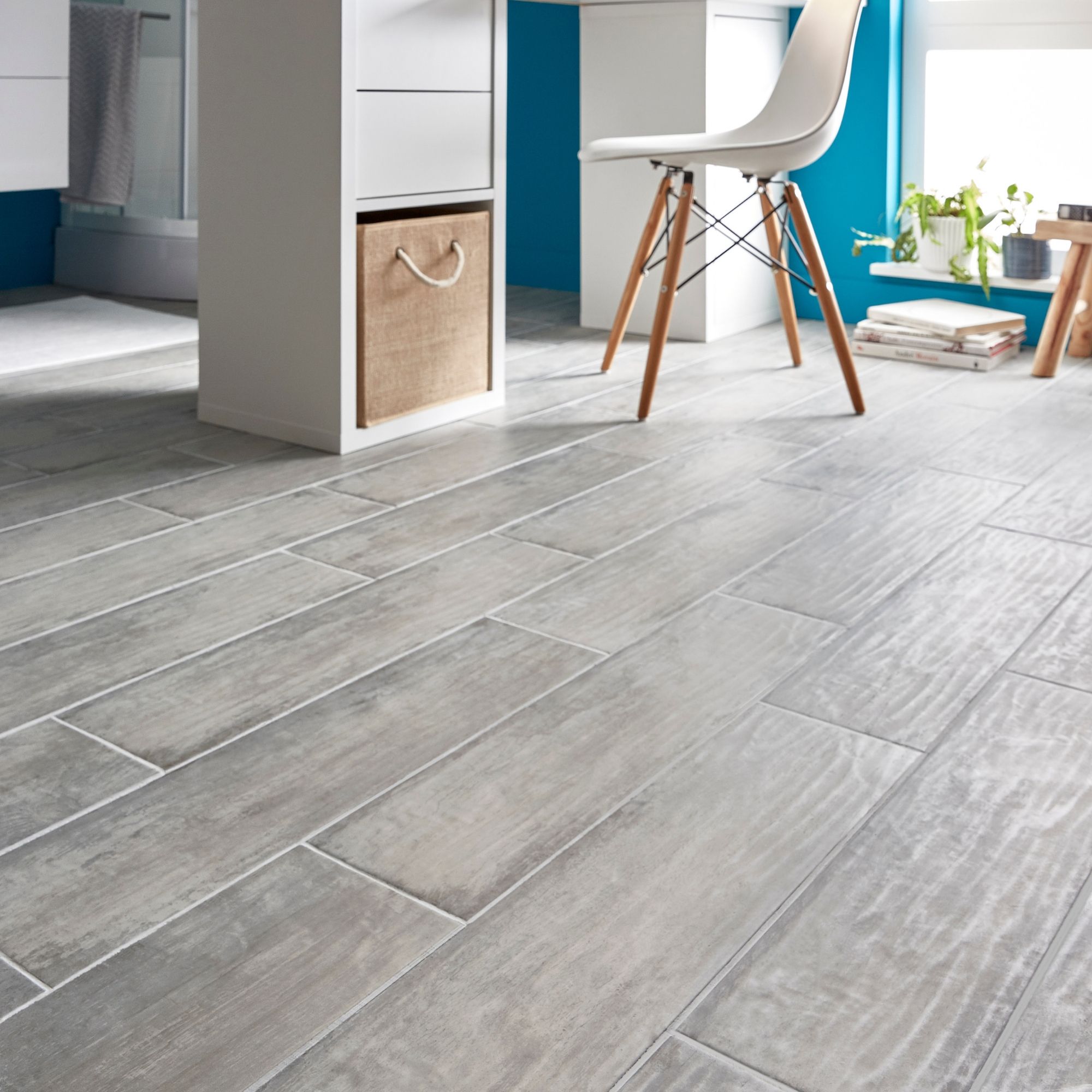 Colours Soft patinated Grey Matt Wood effect Porcelain Indoor Wall & floor Tile