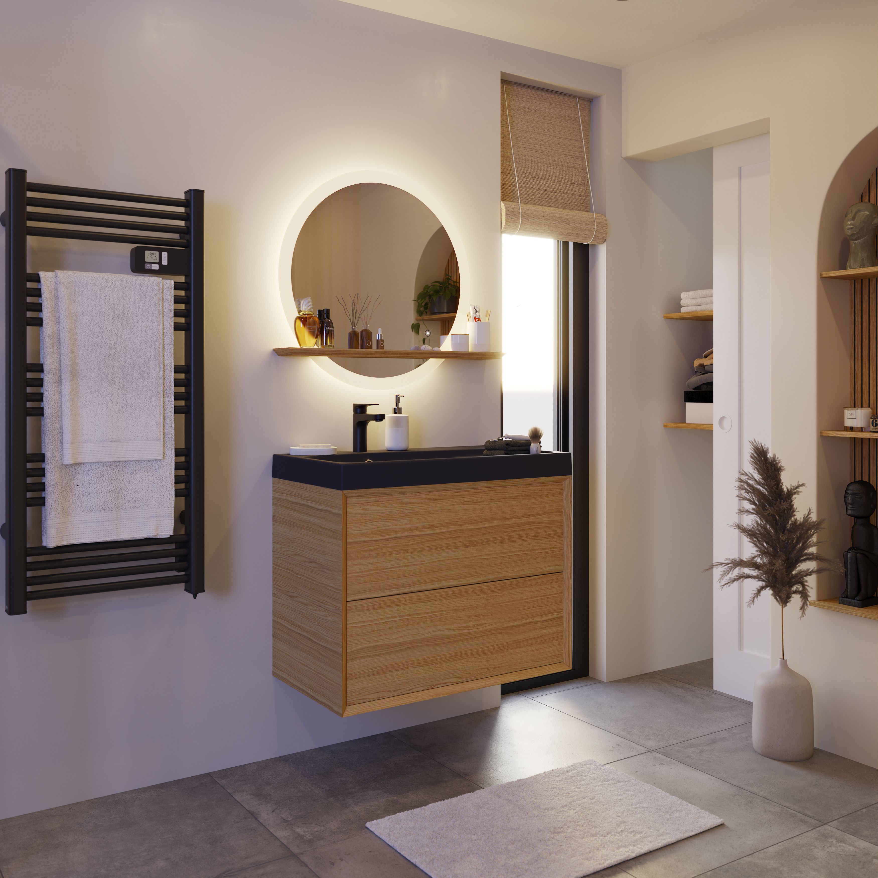 Colours Soft travertin Grey Matt Patterned Stone effect Porcelain Indoor Wall & floor Tile - 9