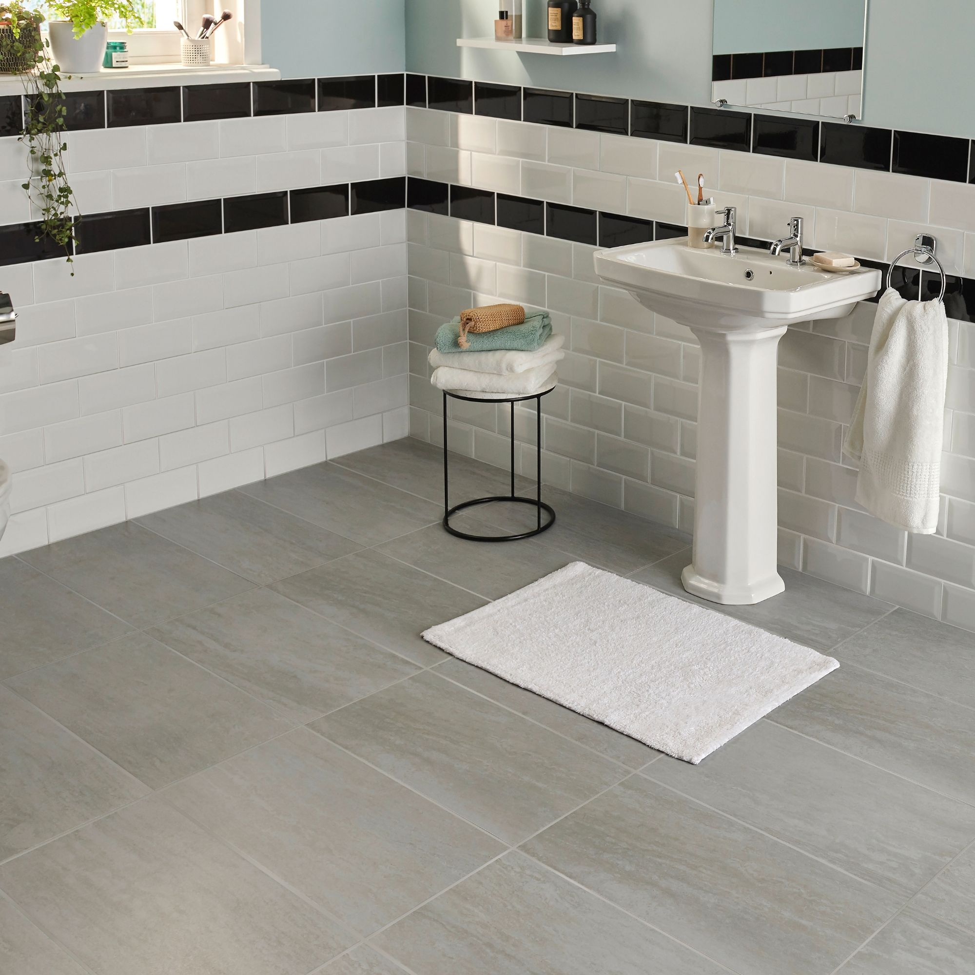 Colours Soft travertine Grey Matt Stone effect Porcelain Wall & floor Tile Sample - 6