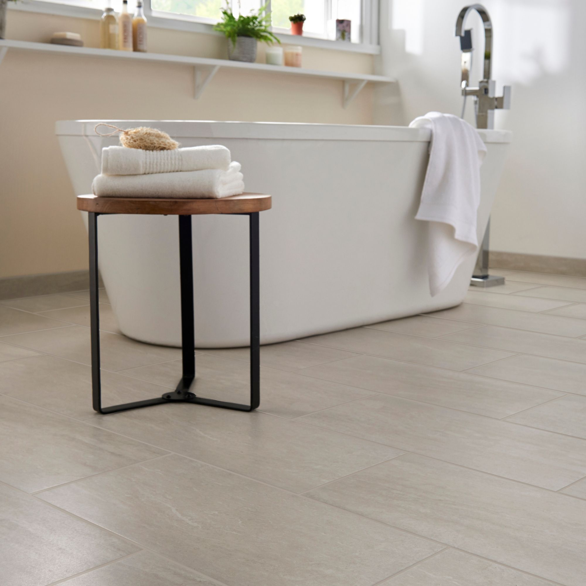 Colours Soft travertine Ivory Matt Stone effect Porcelain Floor Tile Sample - 6