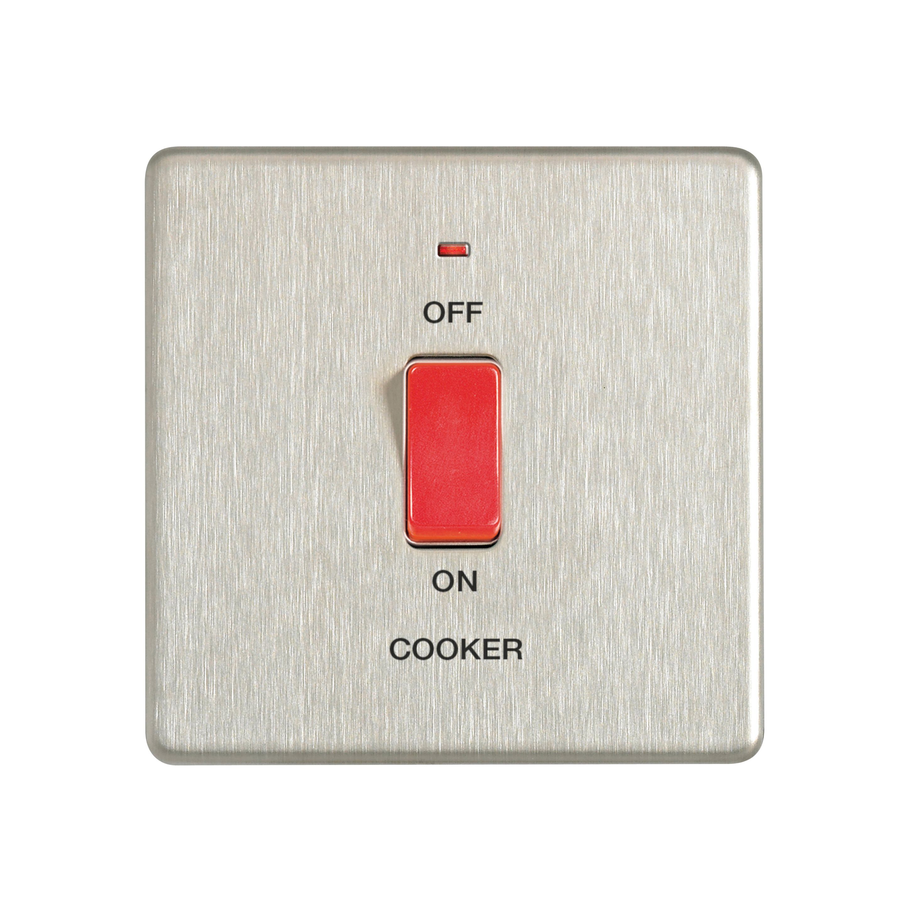 Colours Steel 45A 1 gang Flat Cooker Screwless Switch
