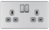 Colours Steel Double 13A Socket & Grey inserts