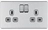 Colours Steel Double 13A Socket & Grey inserts