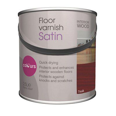 Colours Teak Satin Floor Wood varnish, 2.5L | DIY at B&Q