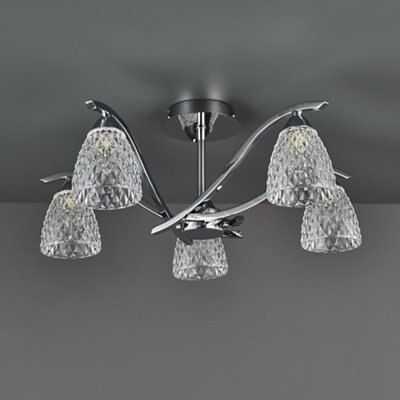 Colours Tetbury Brushed Glass & metal Chrome effect 5 Lamp Ceiling light