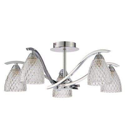 Colours Tetbury Brushed Glass & metal Chrome effect 5 Lamp Ceiling light