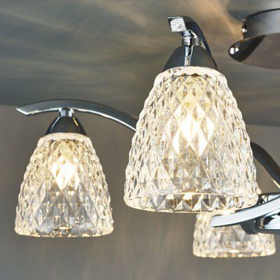 Colours Tetbury Brushed Glass & metal Chrome effect 5 Lamp Ceiling light