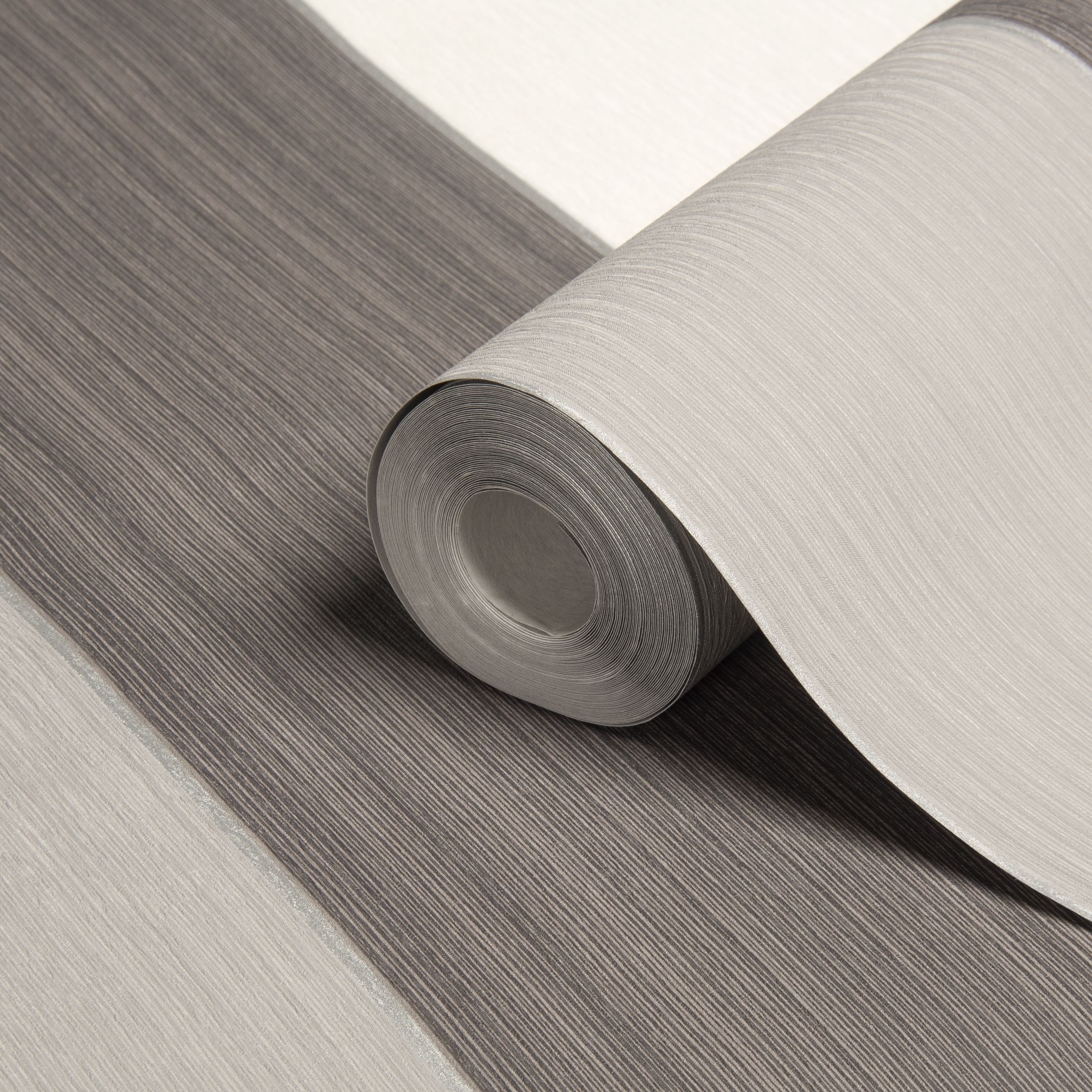 Colours Unity Grey & white Striped Textured Wallpaper Sample
