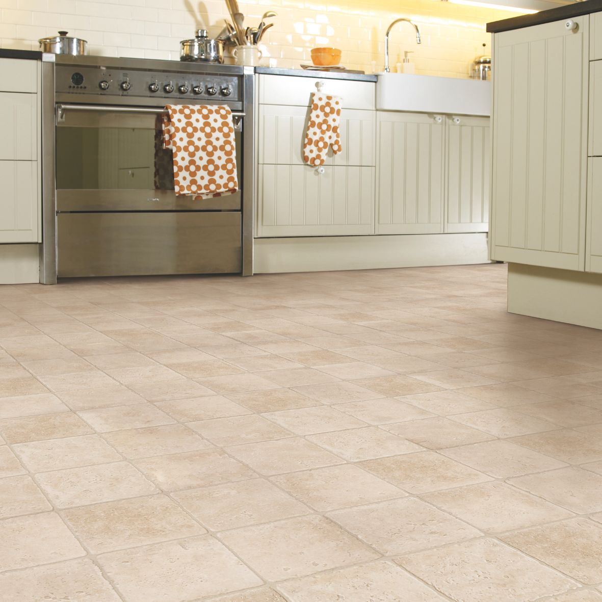Colours Valiha Cream Tile effect Vinyl flooring, 4m²