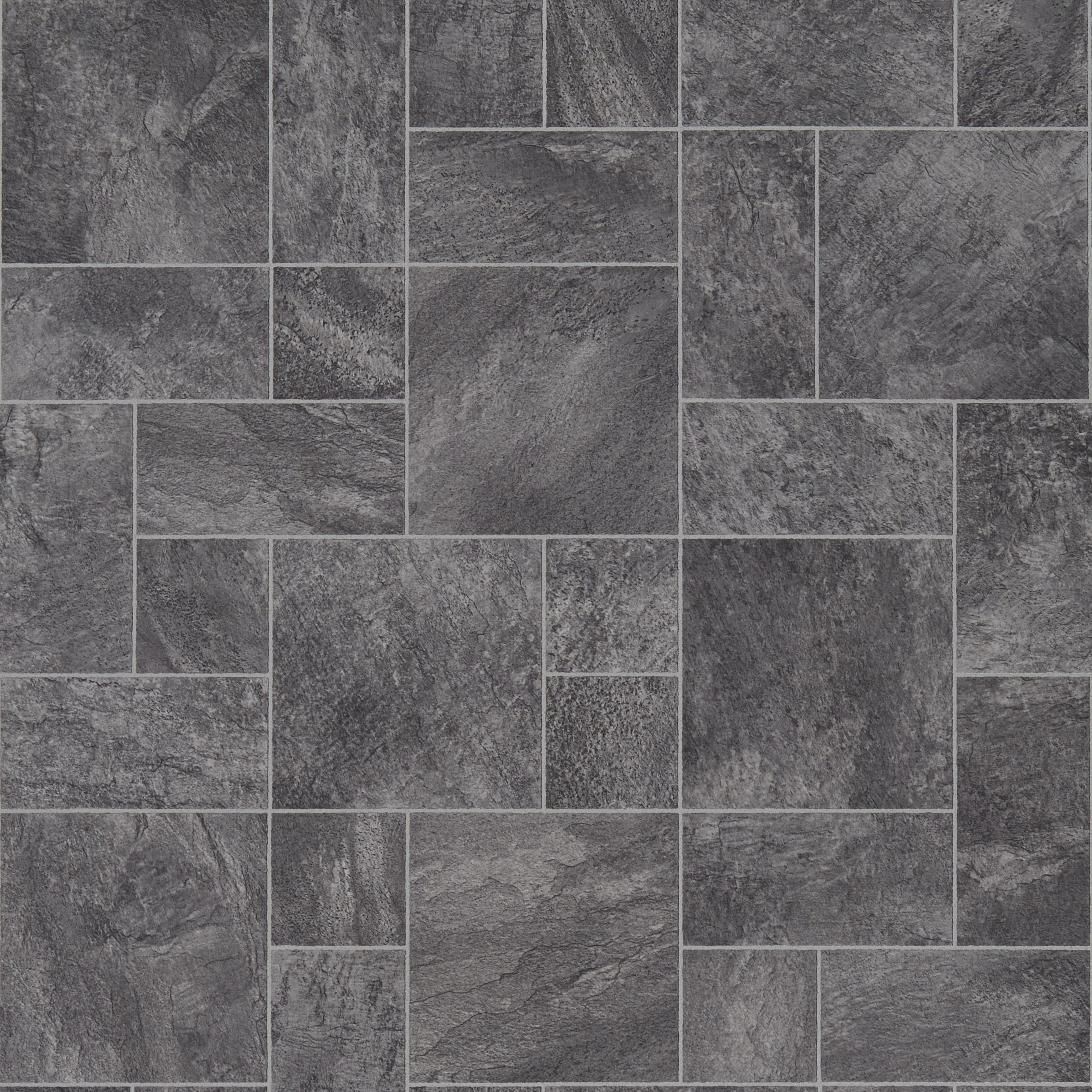 Colours Vienona Grey Stone tile effect Vinyl flooring