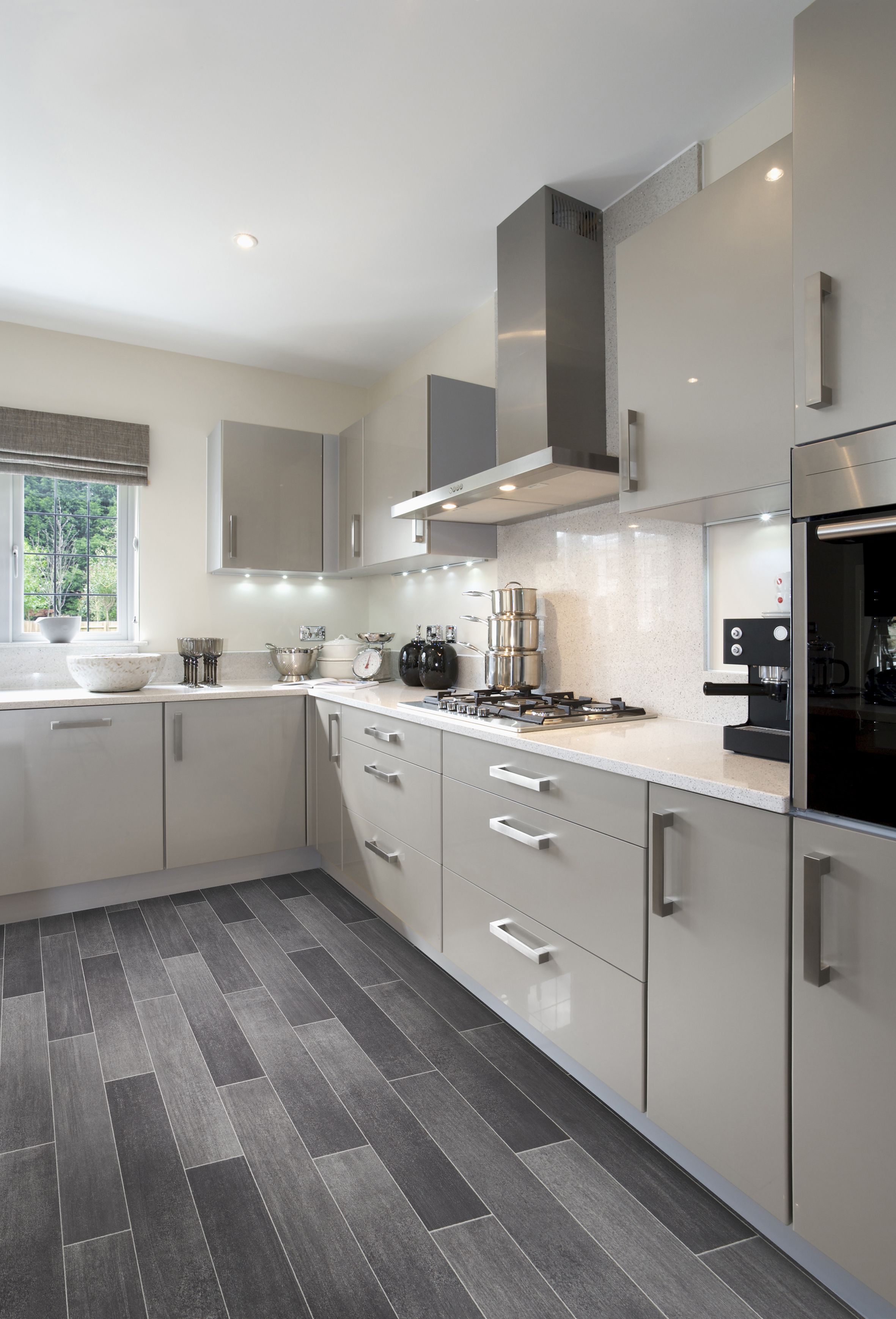 Colours Vienona Grey Tile effect Vinyl flooring