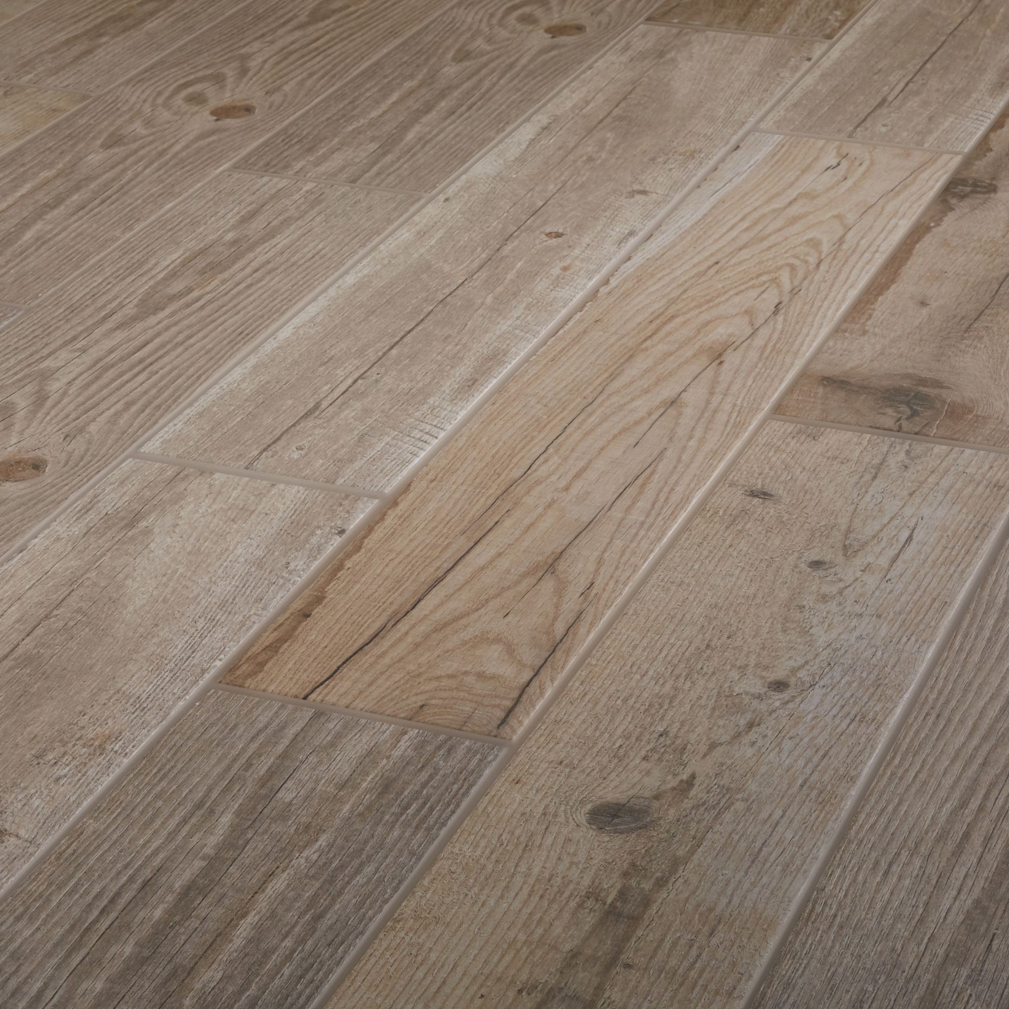 Colours Vintage oak Natural Matt Wood effect Porcelain Floor Tile Sample - 5