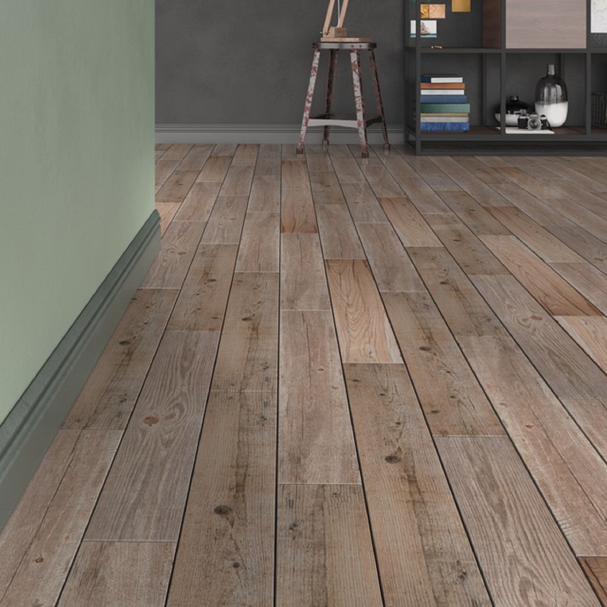 Colours Vintage oak Natural Matt Wood effect Textured Porcelain Indoor Wall & floor Tile, Pack of 7, (L)900mm (W)150mm