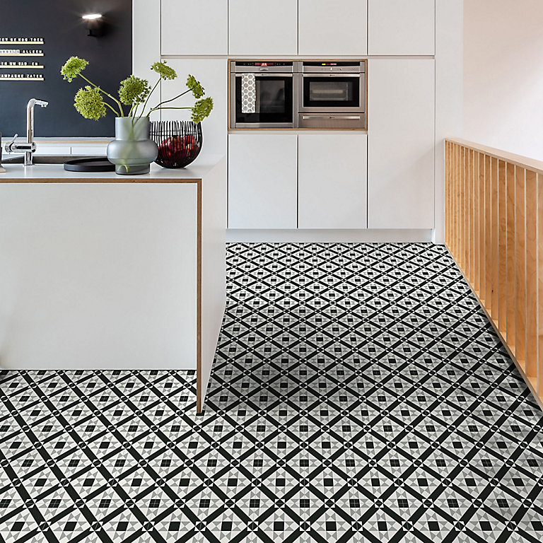Colours Vinyl Rolls Black Grey Mosaic, Vinyl Tile Effect Kitchen Flooring