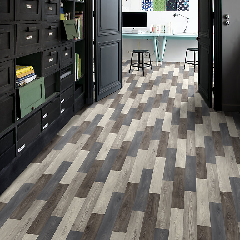 Grey Wood Effect Vinyl Flooring 4m², Gray Linoleum Flooring Rolls