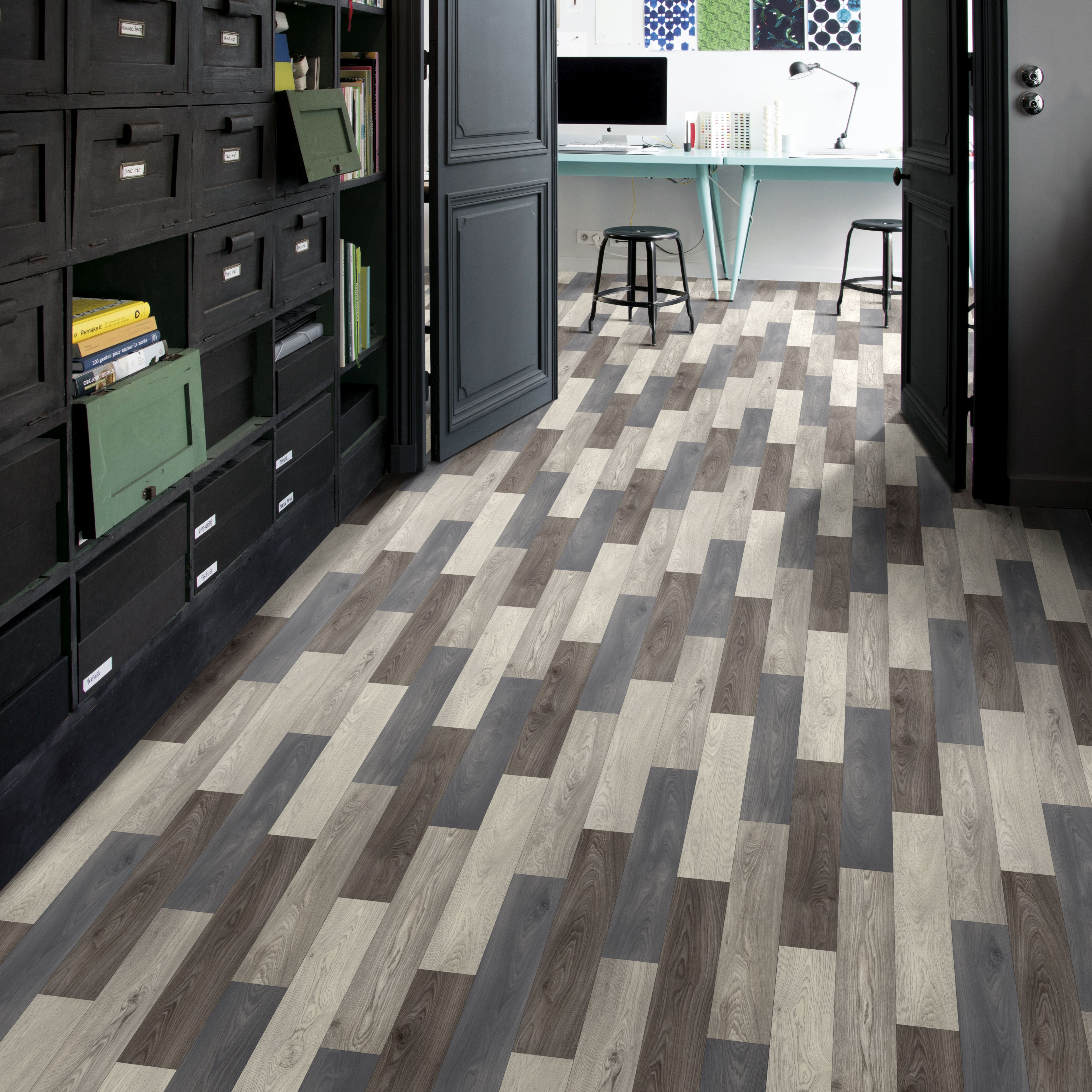 Colours Vinyl rolls Blue & grey Wood effect Vinyl Sheet vinyl, 4m²