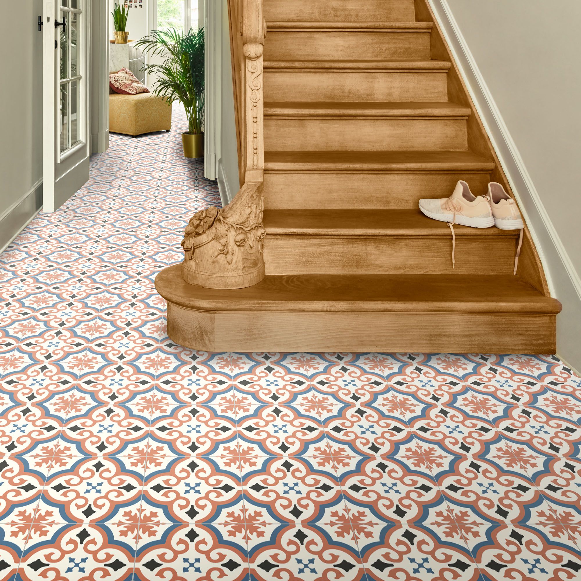 Colours Vinyl rolls Orange, light blue & grey Mosaic Tile effect Vinyl Sheet vinyl, 6m²