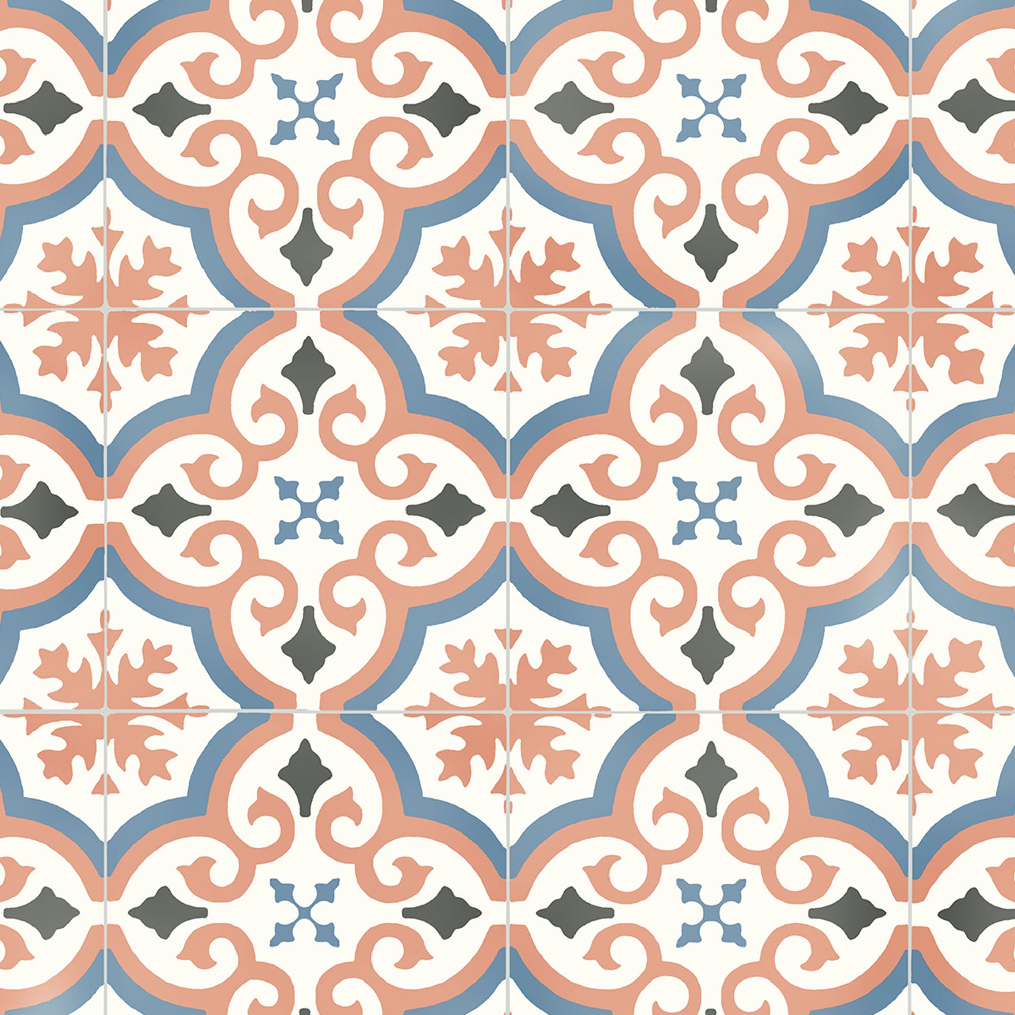 Colours Vinyl rolls Orange, light blue & grey Mosaic Tile effect Vinyl Sheet vinyl, 6m²