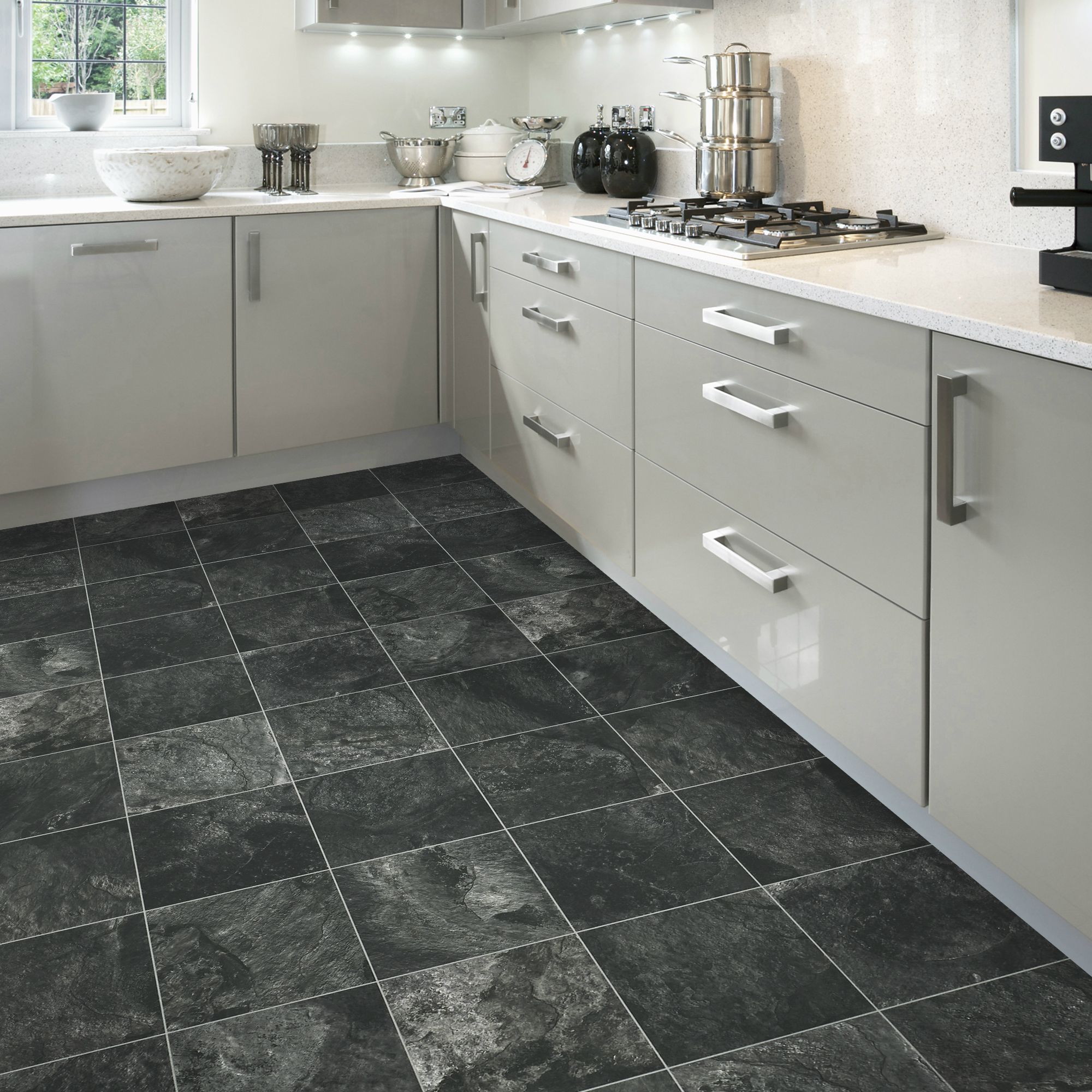 Colours Vittoria Black Stone effect Vinyl flooring