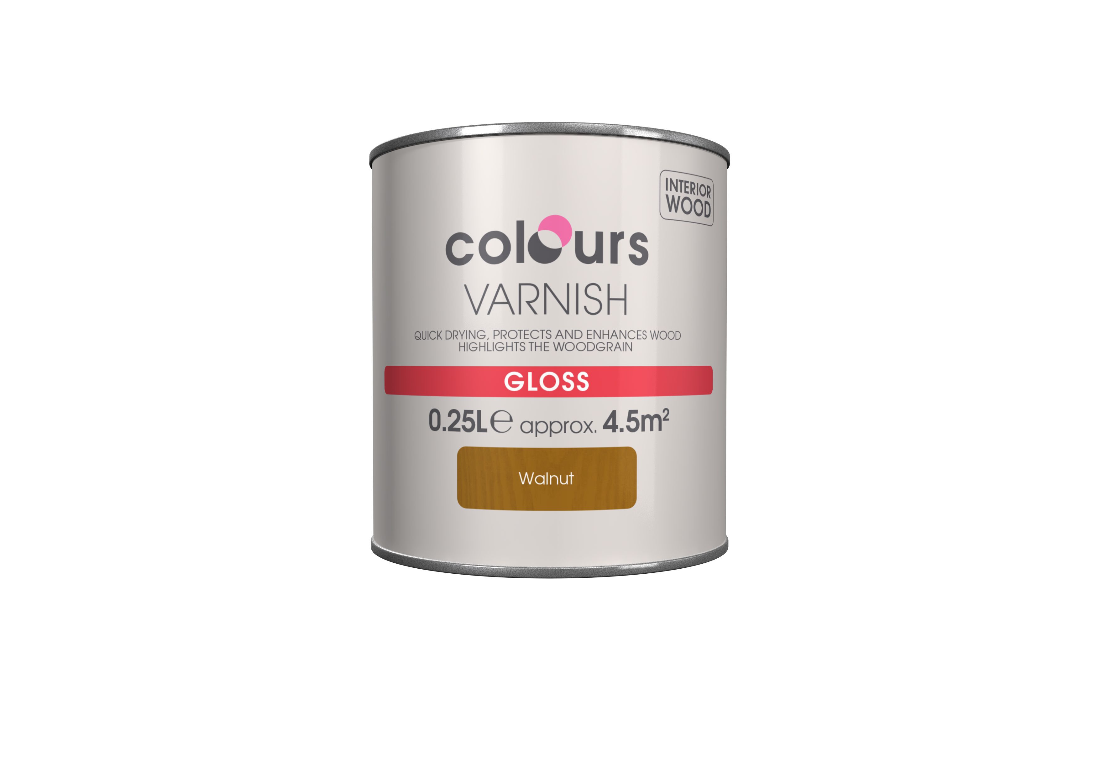 Colours Walnut Gloss Wood varnish, 0.25L